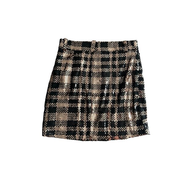 MARCELLA ACOSTA Gold Black Sequin Plaid Holiday Skirt Size Small / US 27 - Picture 3 of 8